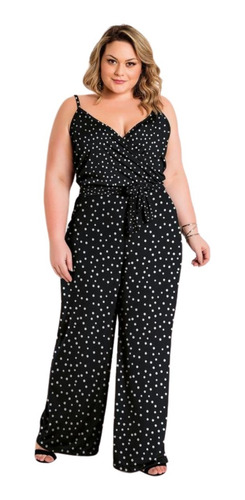 Macacão Feminino Preto De Alças Amarração Plus Size 3237982