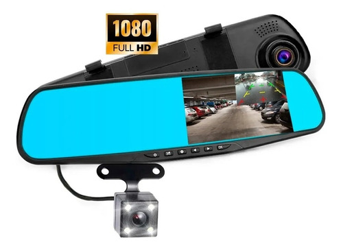 Espejo Retrovisor Auto Doble Cámara Frontal + Reversa Dvr Hd