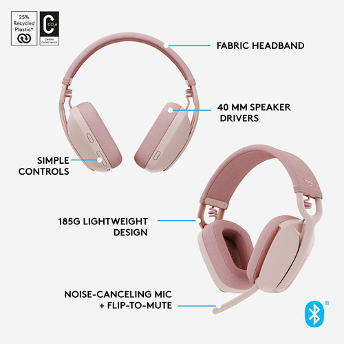 Imagen 4 de 5 de Auriculares Inalámbricos Over-ear Logitech Zone Vibe 100 Color Rosa