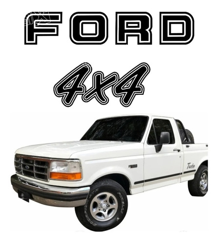 Kit Emblema Adesivo Ford F1000 4x4 Traseira Em Preto F10007