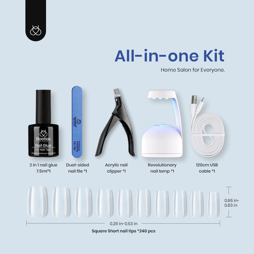 Kit De Extension De Uñas De Gel 240 Puntas Cuadradas Suaves Transparente