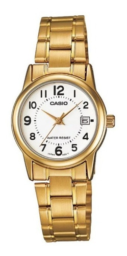 Reloj Casio Mujer Ltp-v002g-7b Dorado Fdo Blanco Numeros