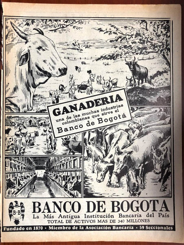 Imagen 1 de 1 de Banco De Bogotá Ganadería Antiguo Aviso Publicitario De 1953