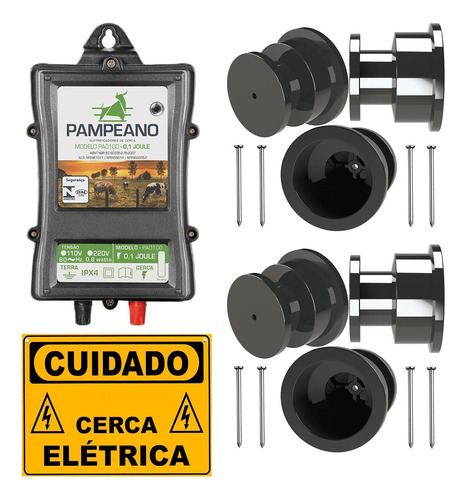 Kit19 Cerca Elétrica Rural + Isolador + Placa De Advertência