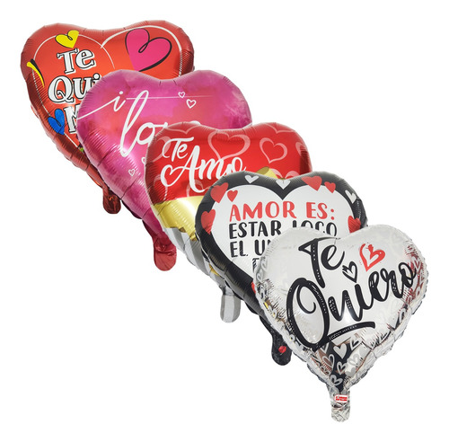 Globo Metalizado Corazón 45cm San Valentín Frases- Ciudad Co