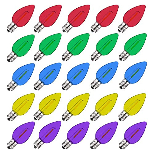 25 Pack De Bombillas De Luz De Cuerda Led C7, Base De C...