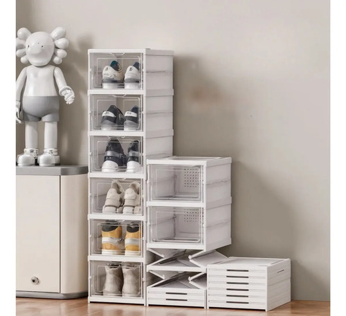 Organizador De Calçados 6 Pares Sapateira Modular Empilhável Branco Vertical Caixa de Tênis Fácil Montagem