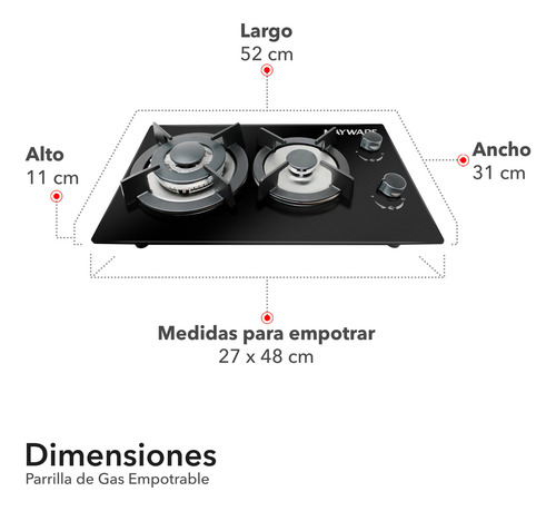Mayware Parrilla De Gas 2 Quemadores Empotrable Hy-3000g