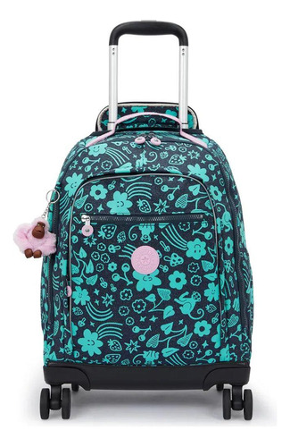 Mochila 04 Rodinhas Zea Kipling Estampa Magical Print Cor Azul-escuro