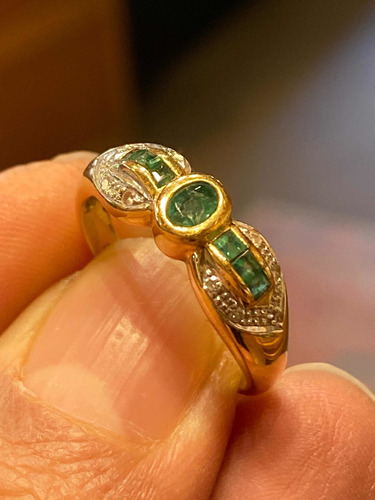 Luli Anillo Oro 18k 10 Brillantes Esmeralda Legítima Garantí