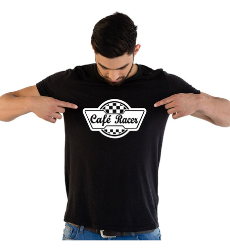 Playera Caballero Motocicleta Café Racer Bandera A Cuadros