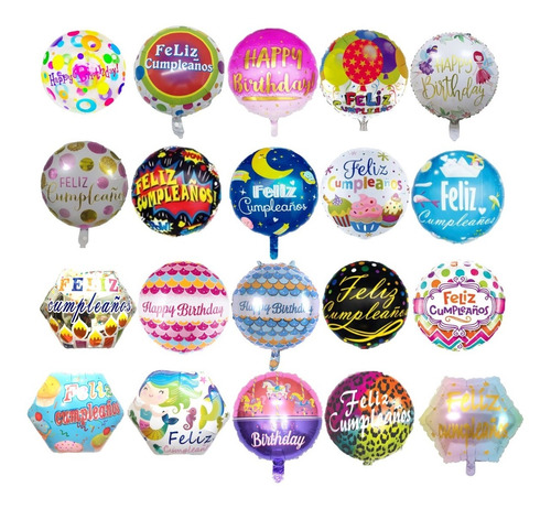 Pack De 10 Globos Metalizados De Feliz Cumpleaños Surtidos