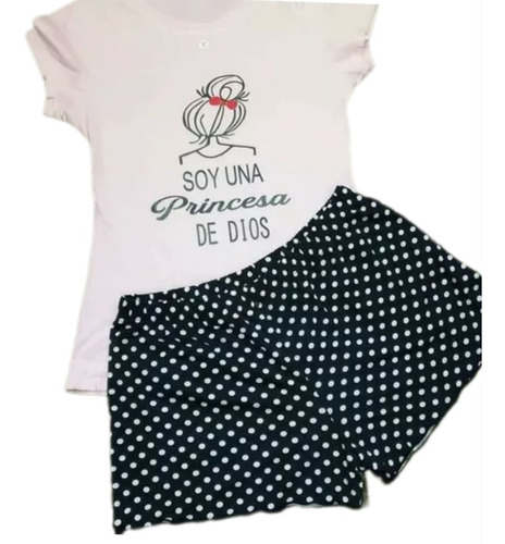 Pijama - Short Pantaloneta Negra + Camisa Rosa - Mujer