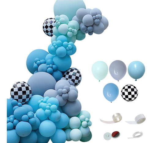 Kit Decoracion Para Fiesta Infantil Globos Tonos Azul 146pzs