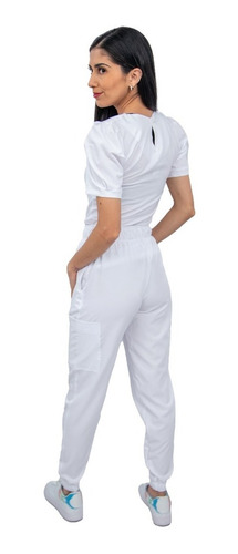 Pijama Quirúrgica Mujer Jogger Stretch Antifluido Scrub Eliz Blanco Liso Xs Corte Recto 0