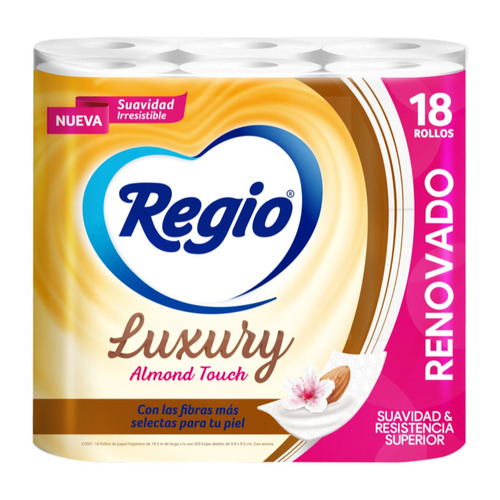 Imagen 1 de 1 de Papel higiénico Regio Luxury Almond Touch con fibras de 18 u