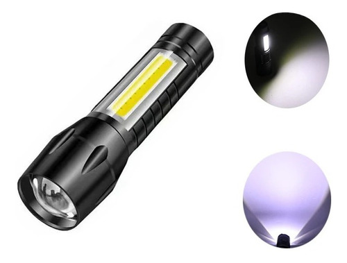 Linterna Tactica Mini Led Cob Recargable Zoom Con Estuche