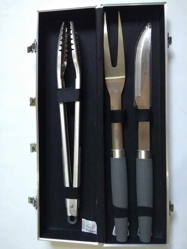 Set Parrillero Asado Parrilla Acero X3 Pz Maletin Humos