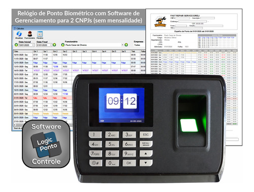 1 Relógio Ponto Biométrico Digital + Software Para 2 Cnpj's