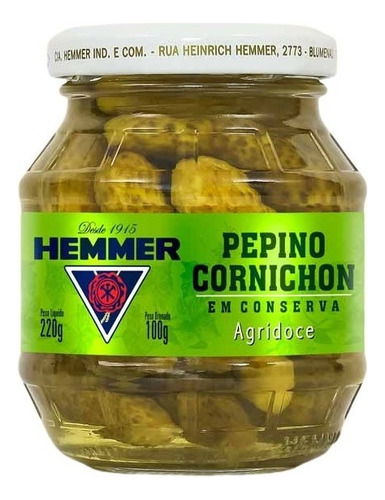 Pepino Cornichon Agridoce Em Conserva 100g Hemmer
