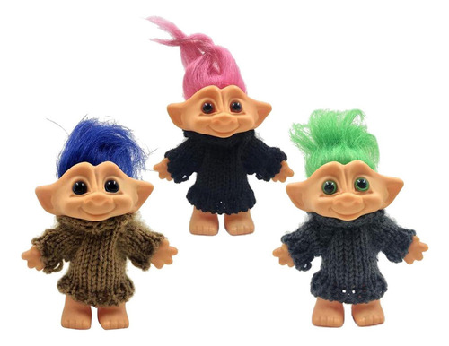 3x Lucky Troll Dolls Pelo De Color Little Guy Toy Dollhouse