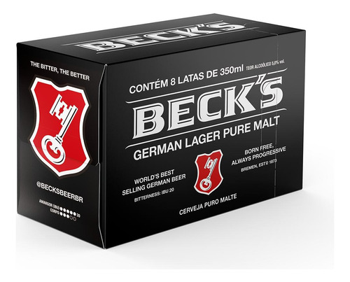 Pack Cerveja Beck's Puro Malte Lata 350ml Com 8 Unidades   