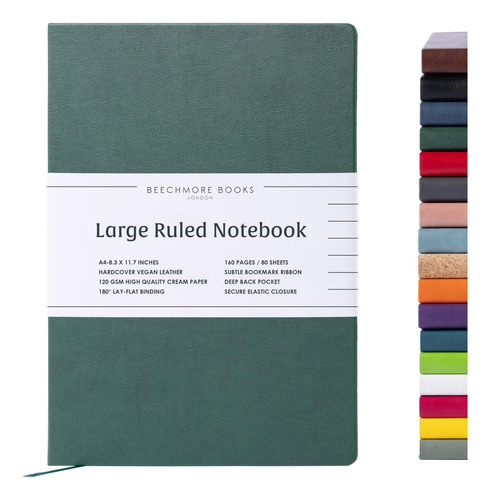 Beechmore Books Cuaderno Rayado  Xl A4 Verde 160 Paginas Ra