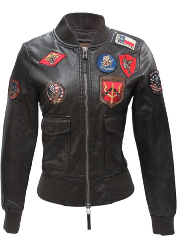 Chaqueta De Mujer Top Gun De Cuero Vegano Sintetico