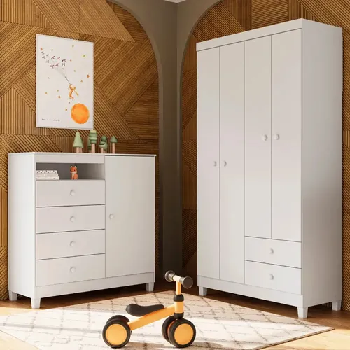 Guarda Roupa Infantil 4 Portas E Cômoda Sap 1 Porta 4gavetas