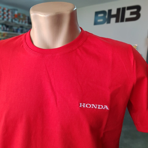 Camiseta Masculina Algodão Lisa Básica Honda Bordado Fo.004