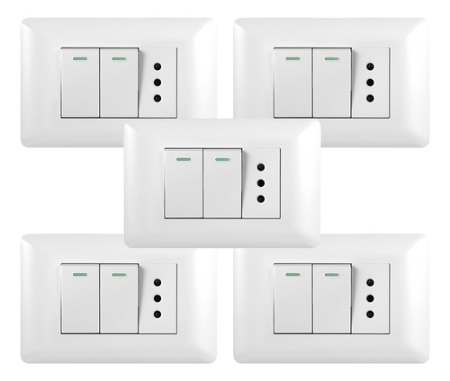 Pack 5 Tomacorriente Simple 10a 250v+ Interruptor Doble 9/12