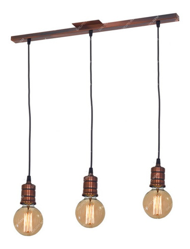 Lampara Colgante Led Vintage Cobre Diseño Completo 3l E27