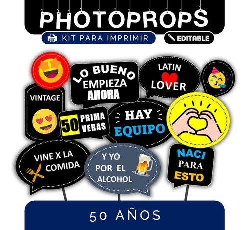 Kit Photoprops Photobooth Cartelitos Para Imprimir