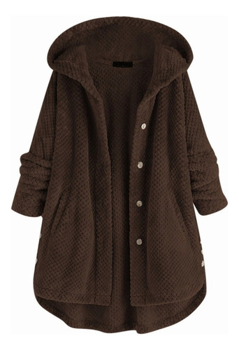 Gift 2022plus Size Plush Button Hooded Coat