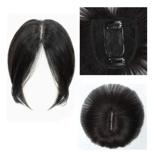 100% Cabello Humano Topper Crown Topper Clip En La Tamaño De La Base Tamaño Único Para Tono Negro