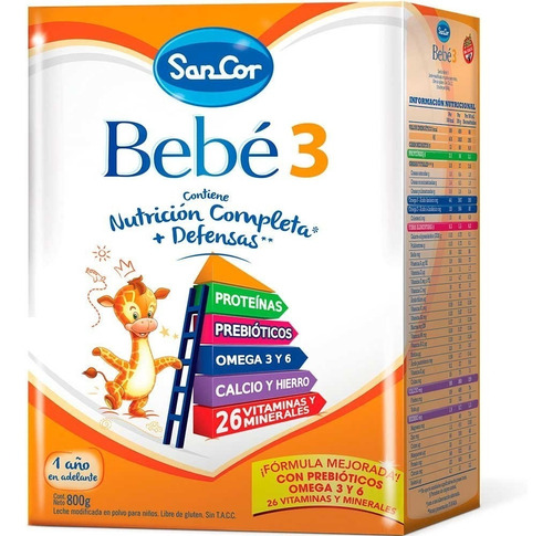 Leche De Fórmula En Polvo Sin Tacc Mead Johnson Sancor Bebé 3 En Caja De 1 De 800g - 12 Meses A 4 Años