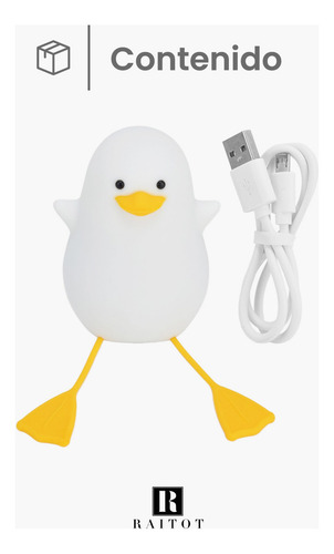 Lámpara Nocturna Infantil Led Animales Recargable Luz Usb Pato Raitot