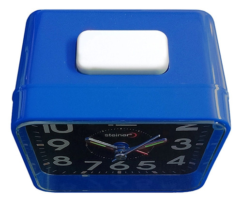 Reloj Despertador Análogo Cuadrado Steiner Con Luz Led 9 Cm Color Azul