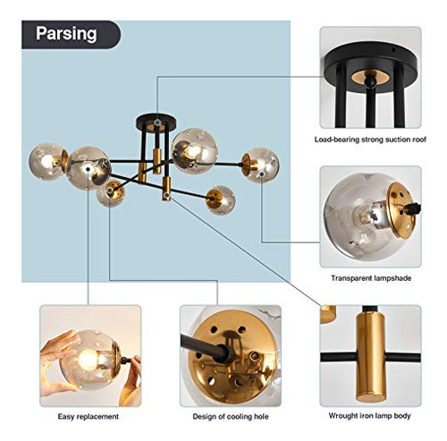 Lampara De 6 Luces De Techo Moderna De Montaje Empotrado 6light