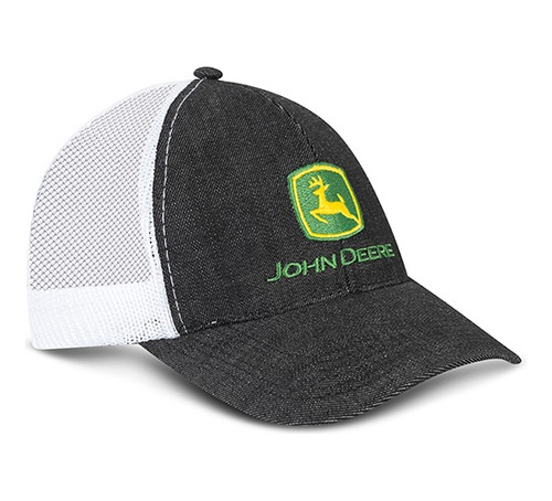 Gorra John Deere Nacional Jean Negro Malla Blanca Logo Verde