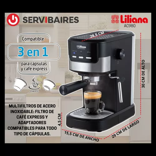 Cafetera Espresso Liliana Coffeechoice Multicapsula 3 EN 1 Expreso,  Capsulas y Espumador