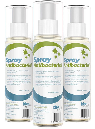 Spray Antibacterial Desinfectante Sanitizante Liquido 3 Pzs