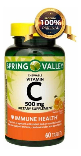 Vitamina C 500 Mg Mastigáveis ¿¿spring Valley 60 Tabletes Sabor Sabor Laranja