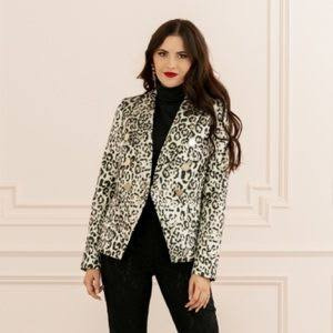 Saquito Blazer Dorado Animal Print Mujer 