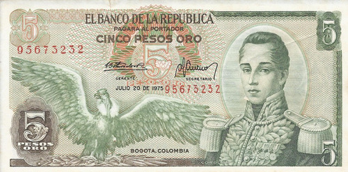 Colombia 5 Pesos Oro 20 Julio 1975