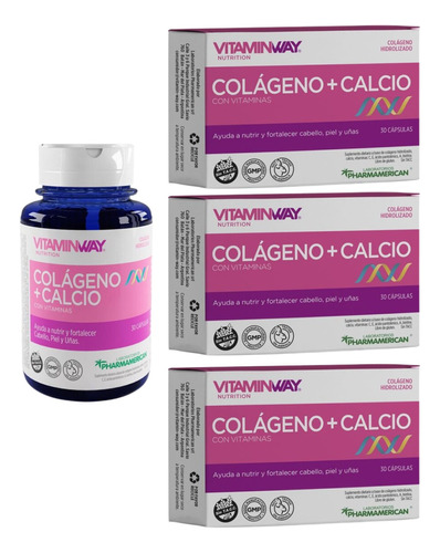 Colageno + Calcio Frasco + 3 Cajas De Respuestos Vitamin Way