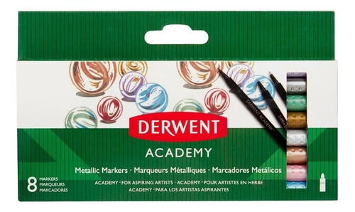 Conjunto de 8 canetas de desenho com marcadores metálicos Derwent Academy