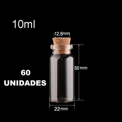 60 Mini Frascos Botella Vidrio Corcho 2,2x5 Cm 10ml Funsmart