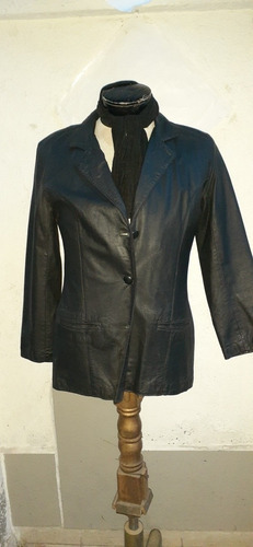 Chaqueta Cuero Negro Abotonada De Mujer Talla  M