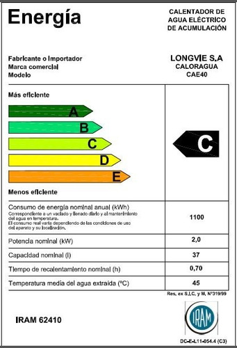 Imagen 6 de 6 de Termotanque Eléctrico Caloragua Longvie Cae40